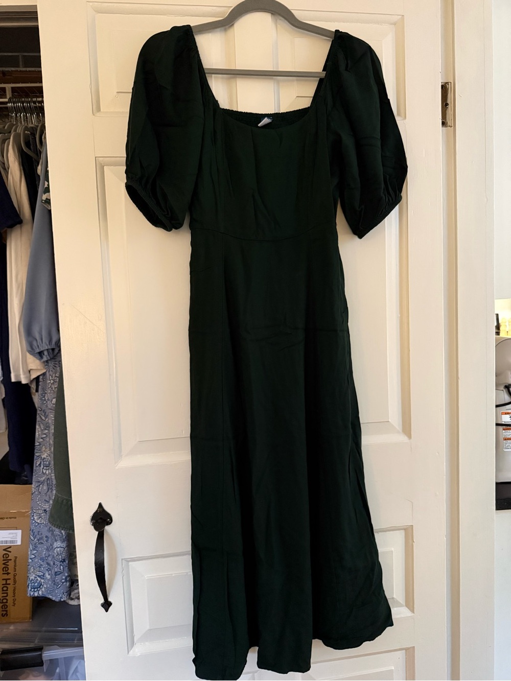 Old Navy Deep Green Puff-Sleeve Midi Dress